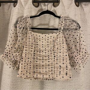 H&M Beige Polka Dot Blouse with Sheer Sleeves